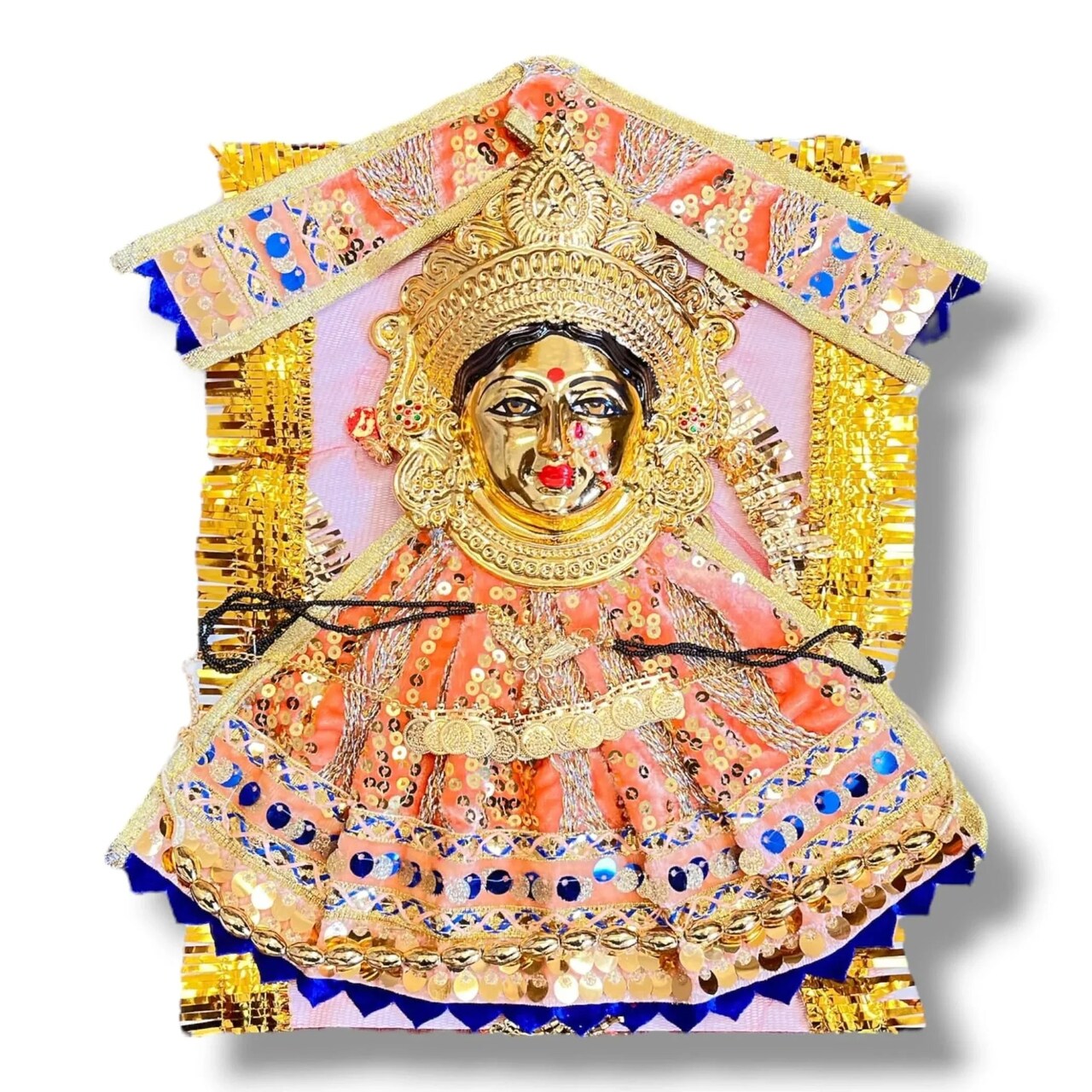 Varalaxmi Goddess Face Set Devi Mata Mukhota Mahalaxmi Face Velvet Idol Gotta with Embroidery Dress Jewelry for Vara Lakshmi Vratam Navaratri Margashirsha Vratha Pooja Temple